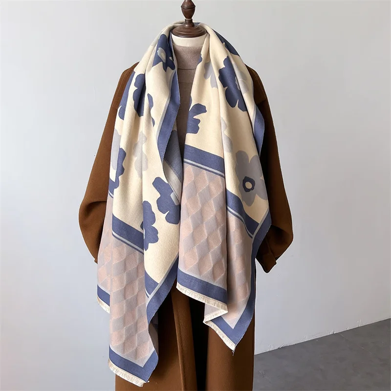 2024 Korean version of the new fashion double-sided imitation cashmere scarf female diamond-shaped dual-use scarf warm shawl