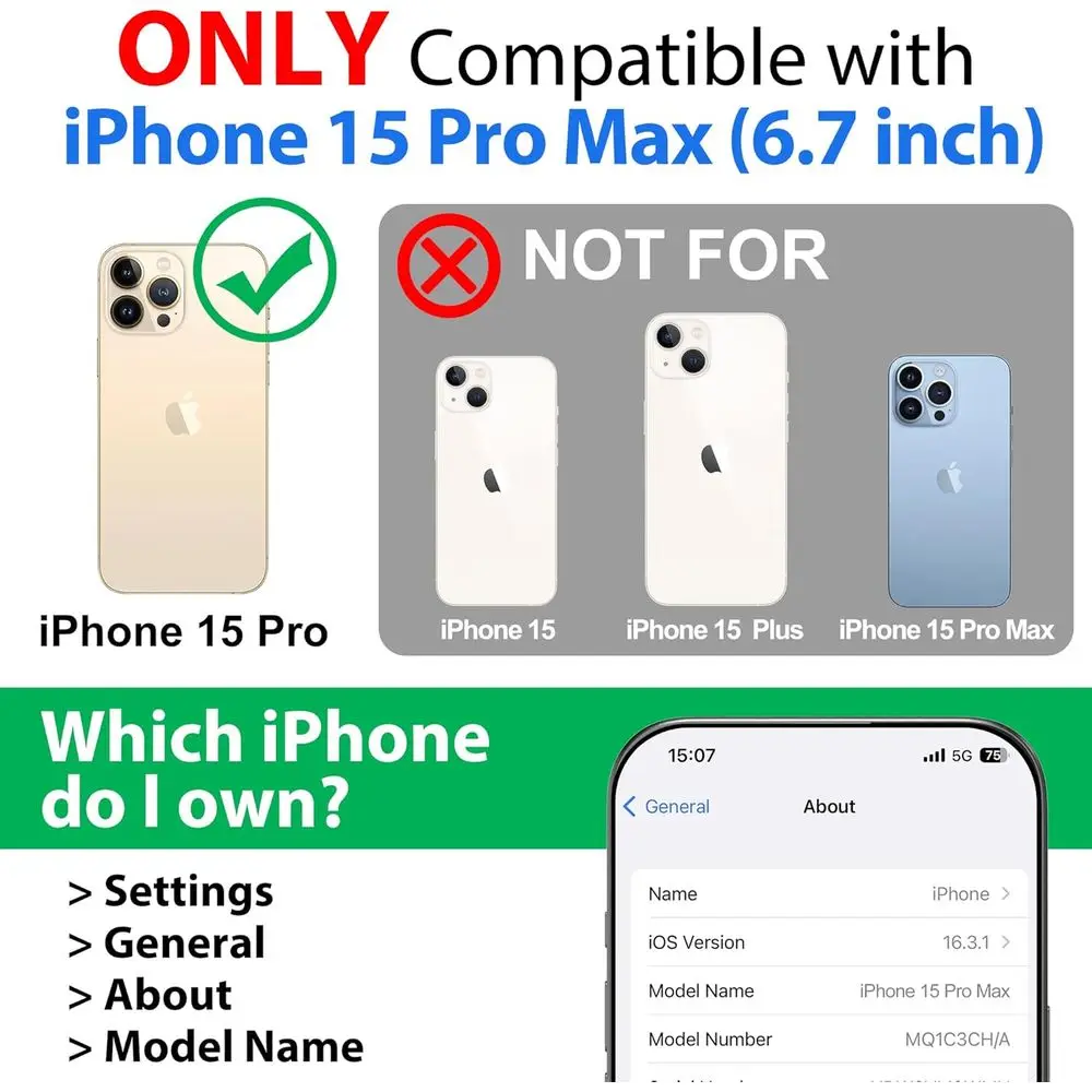 حافظة iPhone 15 Pro Max مقاومة للماء مع واقي شاشة مدمج، متوافقة مع MagSafe، تصنيف IP68، حماية مقاومة للصدمات والغبار 6.7