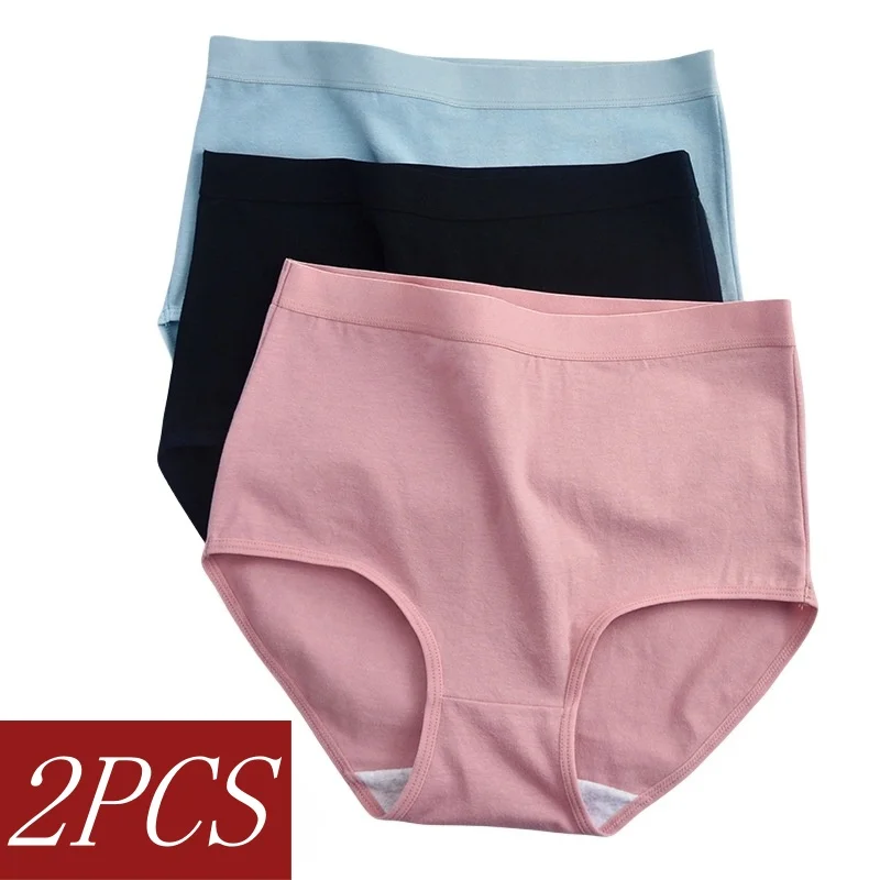 2Pcs/Lot Cotton Panties Women Seamless Underwear High Waist Panties Comfort Solid Color Female Underpants Sexy Lingerie M-XXXL