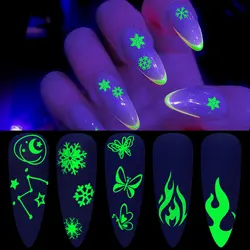 1 Sheet Luminous Effect Nail Sticker Christmas Snow Designs Butterfly Fire Slider Decals Nails Foil Manicure 3D Tips Decorations