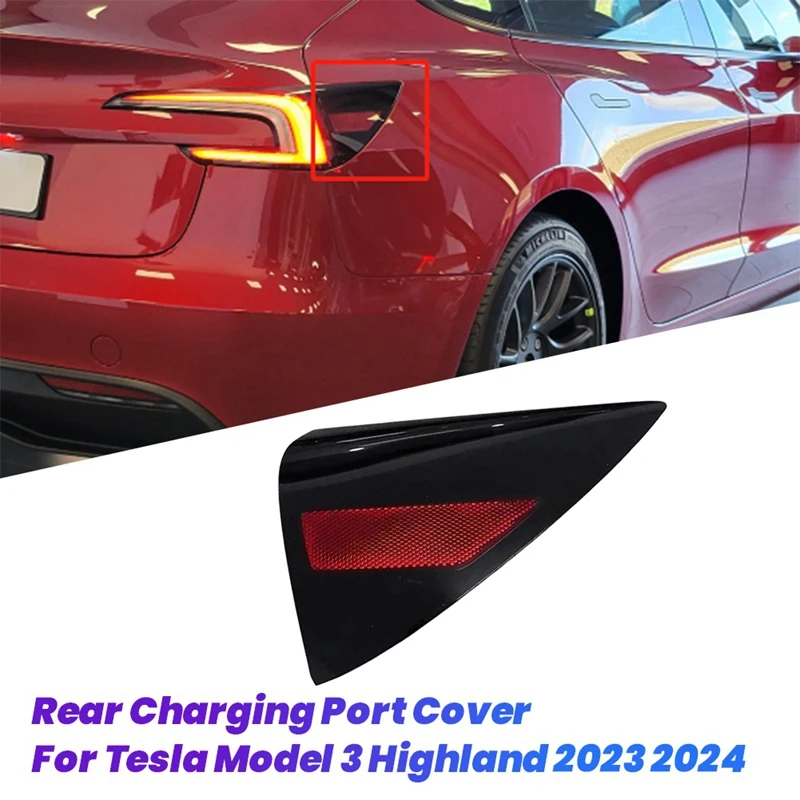 Car Rear Charging Port Cover For Tesla Model 3 Highland 2024 Quarter Panel Reflector Light Trim