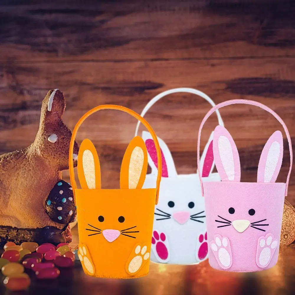 Easter Bunny Basket Egg Bags For Kids Non-Woven Fabric Felt Personalized Candy Egg Basket Rabbit Hen Buckets Gift Bag For Easter