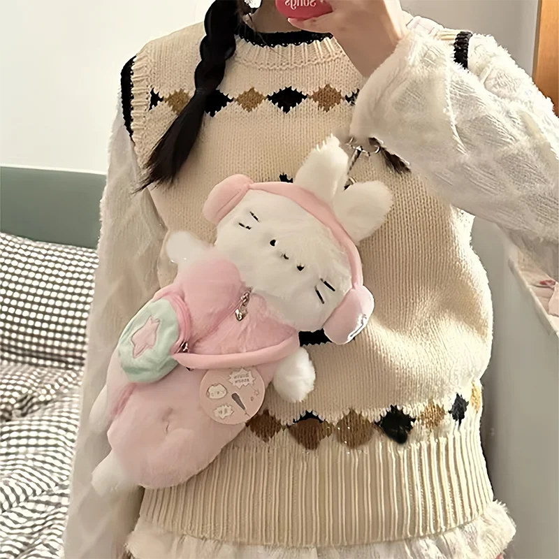 Precioso auricular gato de peluche lindo Animal muñeca bolsas de mensajero niñas japonesas dibujos animados estudiante Mini bolso de hombro único