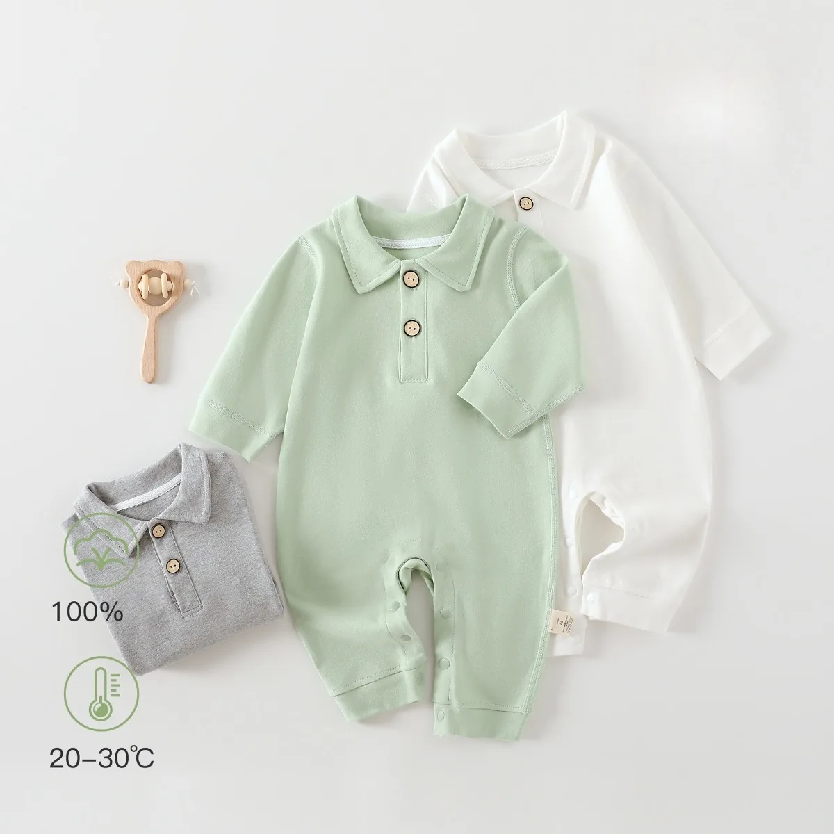 Autumn and Winter Newborn Baby Jumpsuit with Solid Color Collar, High-quality Male Baby Jumpsuit for 0-18 Months Baby Girl