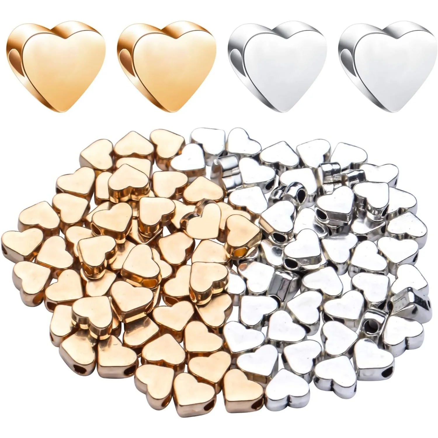 

100 Pieces Heart Shape Beads European Heart Spacers Loose Beads Jewelry Heart Charms for DIY Jewelry Necklace Earring Bracelet