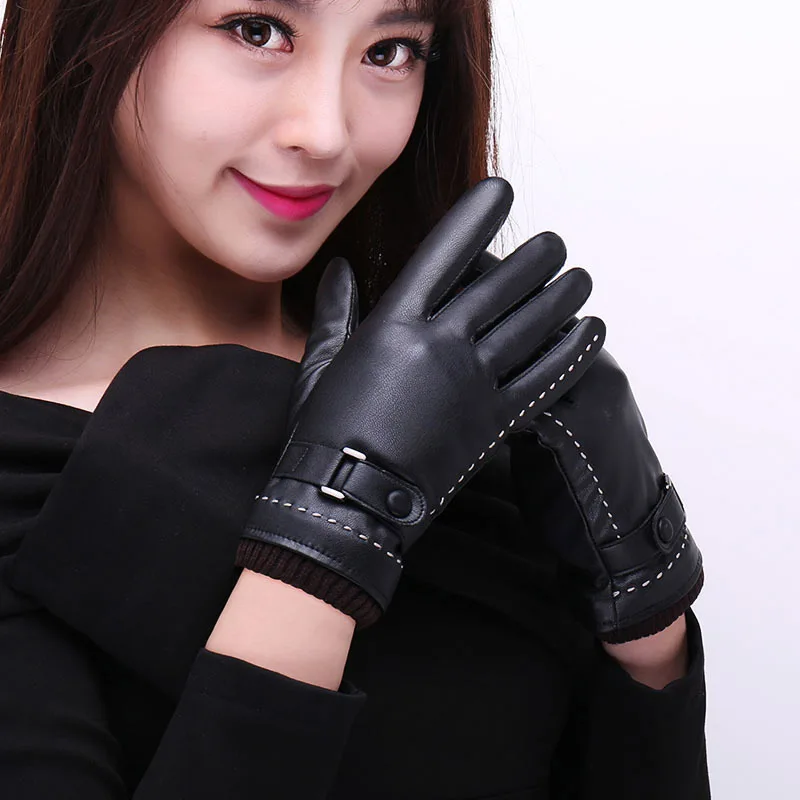 Men's  Gloves Black Autumn Winter Mittens Thick Warm Touch Screen Windproof Outdoor Driving Couple Pu Leather Gloves Business