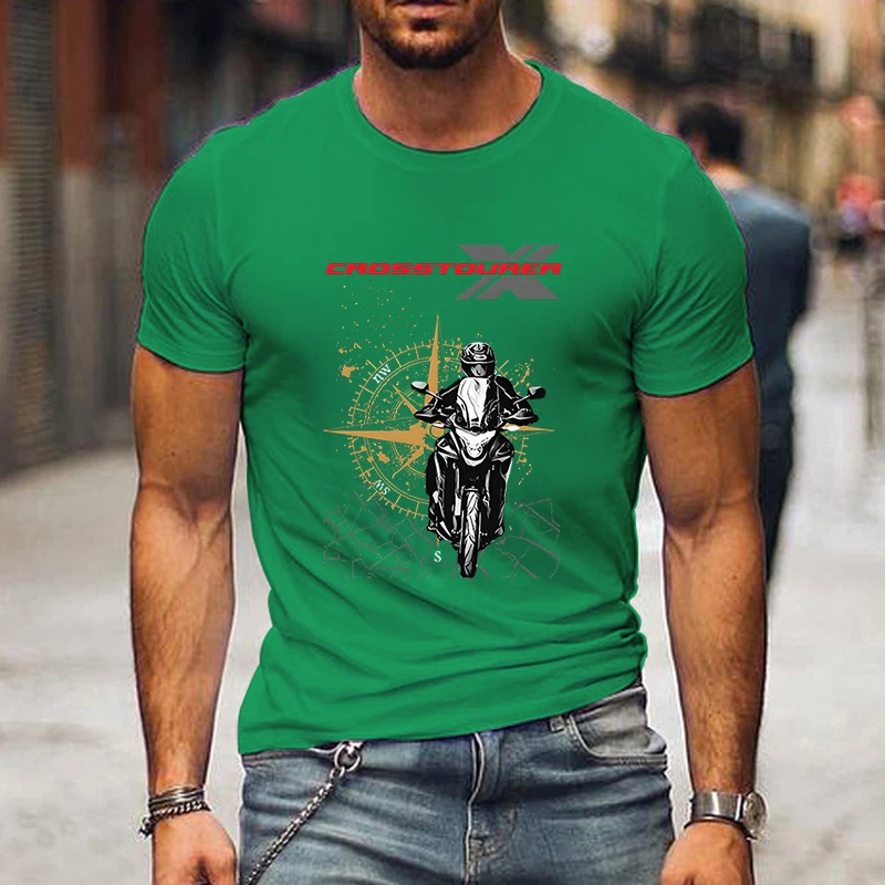 2024 Summer T Shirt Wild Motorcycle Print Compass Graphics Men T-shirt Fashion Casual O-neck Tees Short Sleeve Streetwear Tshirt