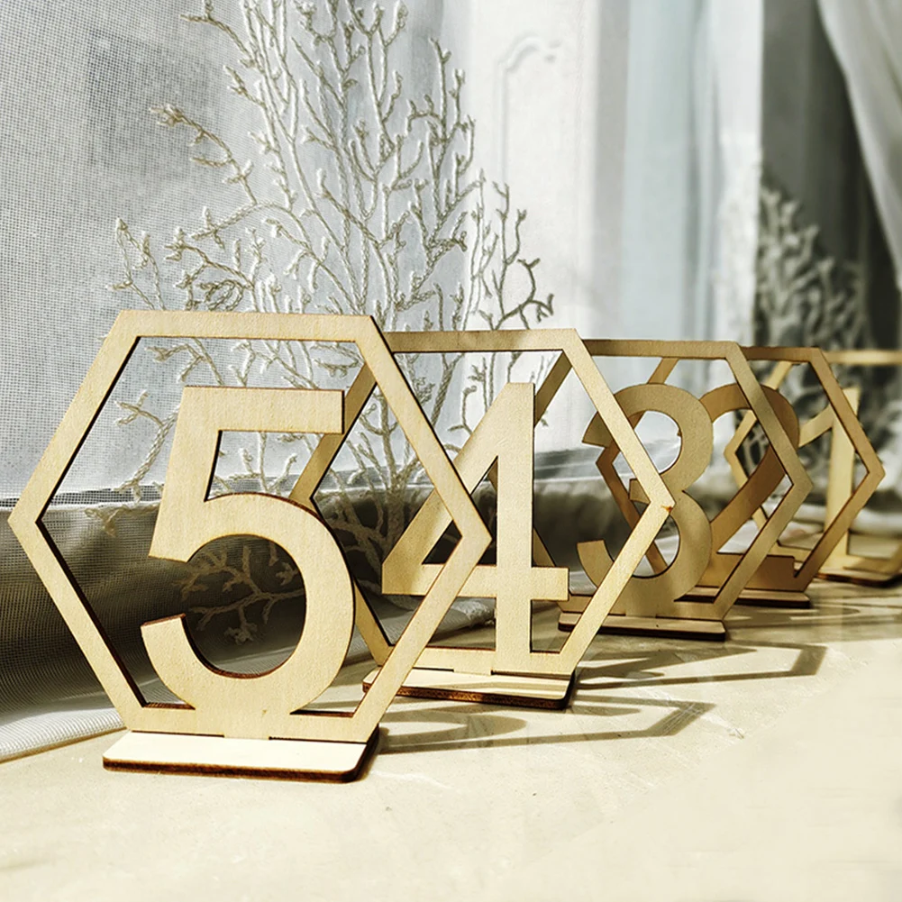 Wooden Table Number Sign Hexagon Number Sign Engagement for Wedding Party Seat Number Sign Event Decoration Supplies Home Decor