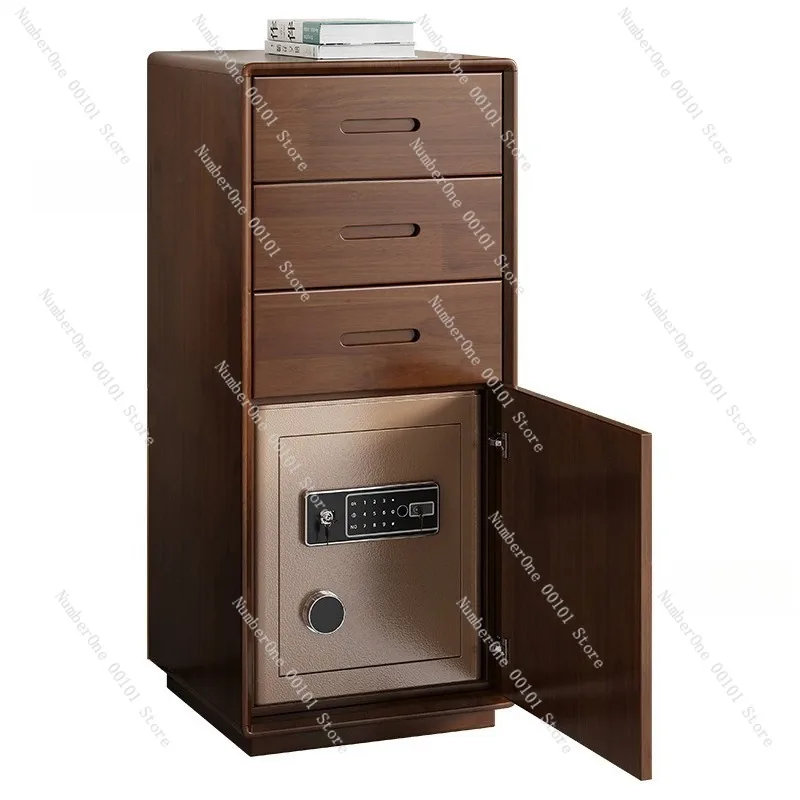 Multi-Functional Solid Wood Bedside Cabinet with Safe,Anti-Theft Bedroom Storage Unit,Integrated Home Organizer,Secure