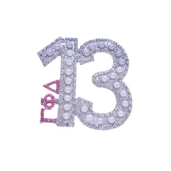 Metal Zircon Pearl Numbers 13 Greek Gamma Phi Delta Figure Sorority Lapel Pin Jewelry For Women Gifts