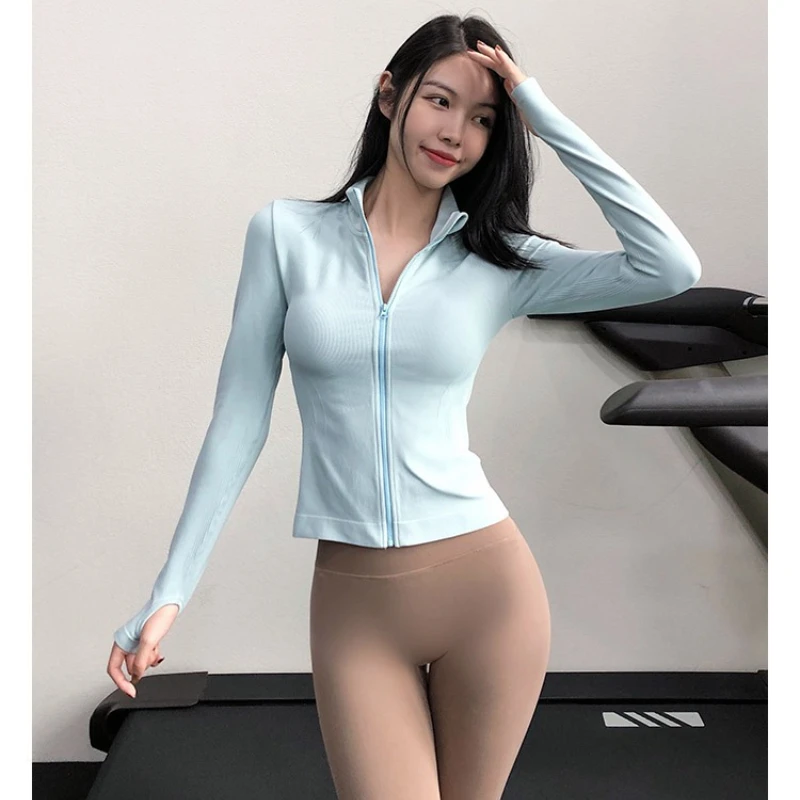 New Sports Stand-up Collar Slim Jacket Women's Slim Spring and Autumn Running Fitness Clothes Top Zipper Tight Sexy Yoga Clothes