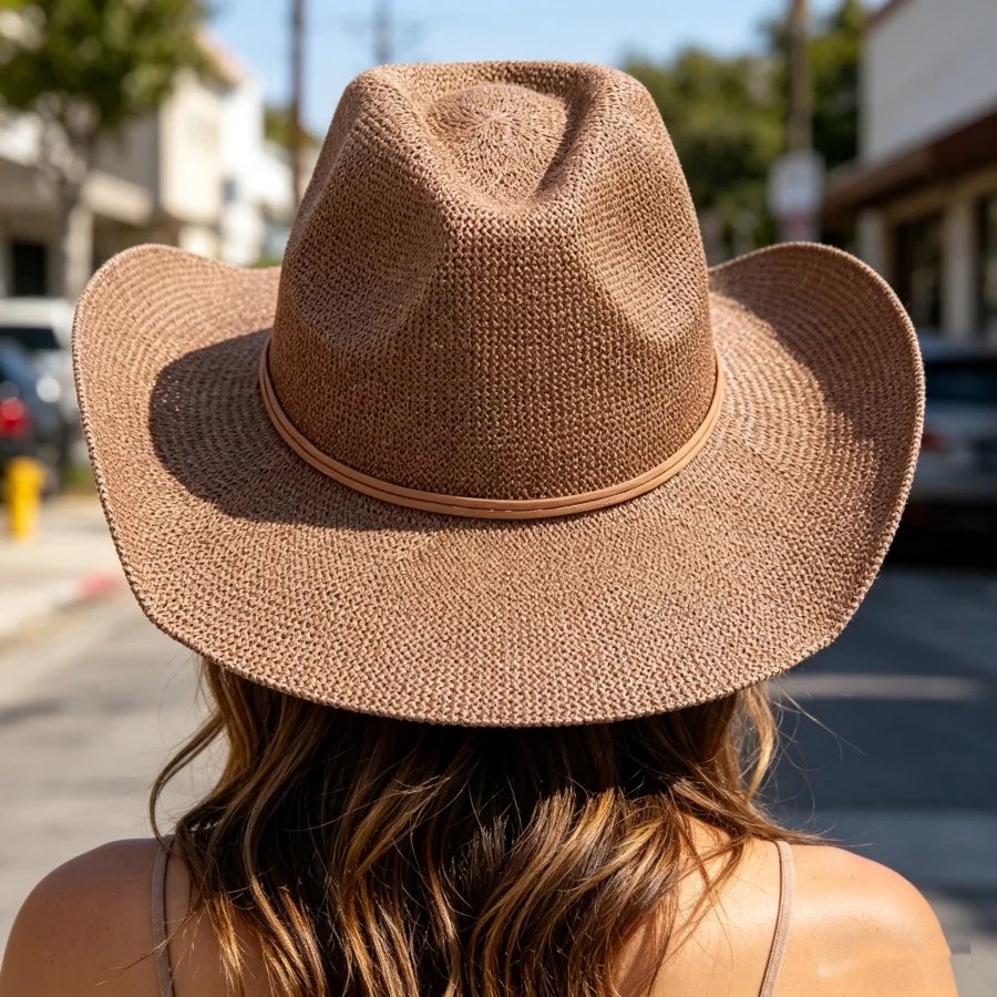 Retro Western-Style Woven Cowboy Hat, Unisex, with Fine Glittering Sequins All over the Hat, Creates a Blingbling Effect in the Sun, Suitable for Everyday Wear/Music Festivals/Vacations