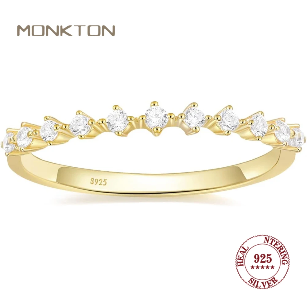 

Monkton 14K Gold Plated 925 Sterling Silver Wedding Bands for Women Stackable Cubic Zirconia Half Eternity Engagement Rings