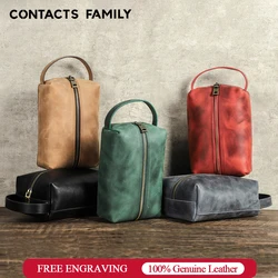 Genuine Leather Travel Electronic Storage Bag For MacBook Power Adapter Charger Cables Power Bank Organizer Handle Portable Bag