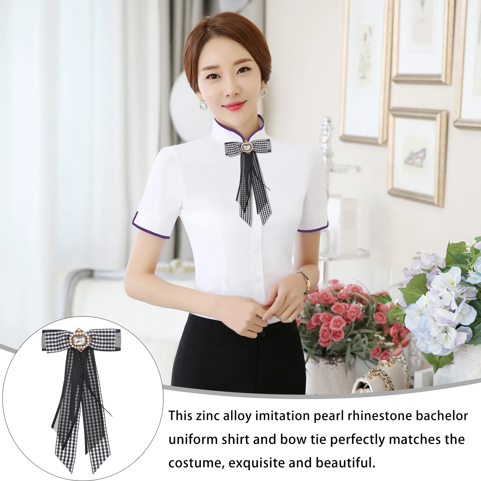 

1Pcs Pearl Bow Tie Rhinestone Women Shirt Tie Elegant Accessories for Weddings Proms Office Formal Events Women Shirt Bowtie