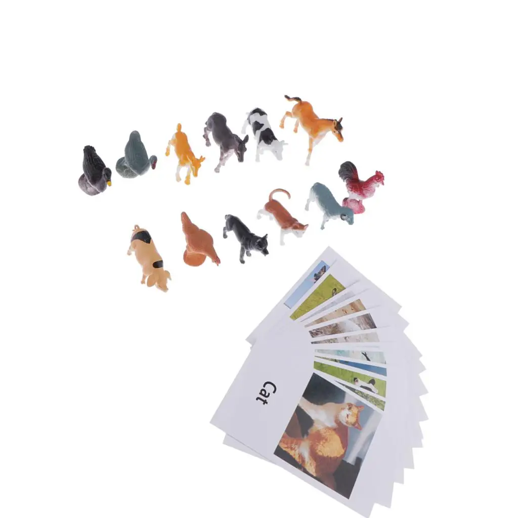 Montessori Animal Match Cards And Figurines Pieces Miniature Poultry