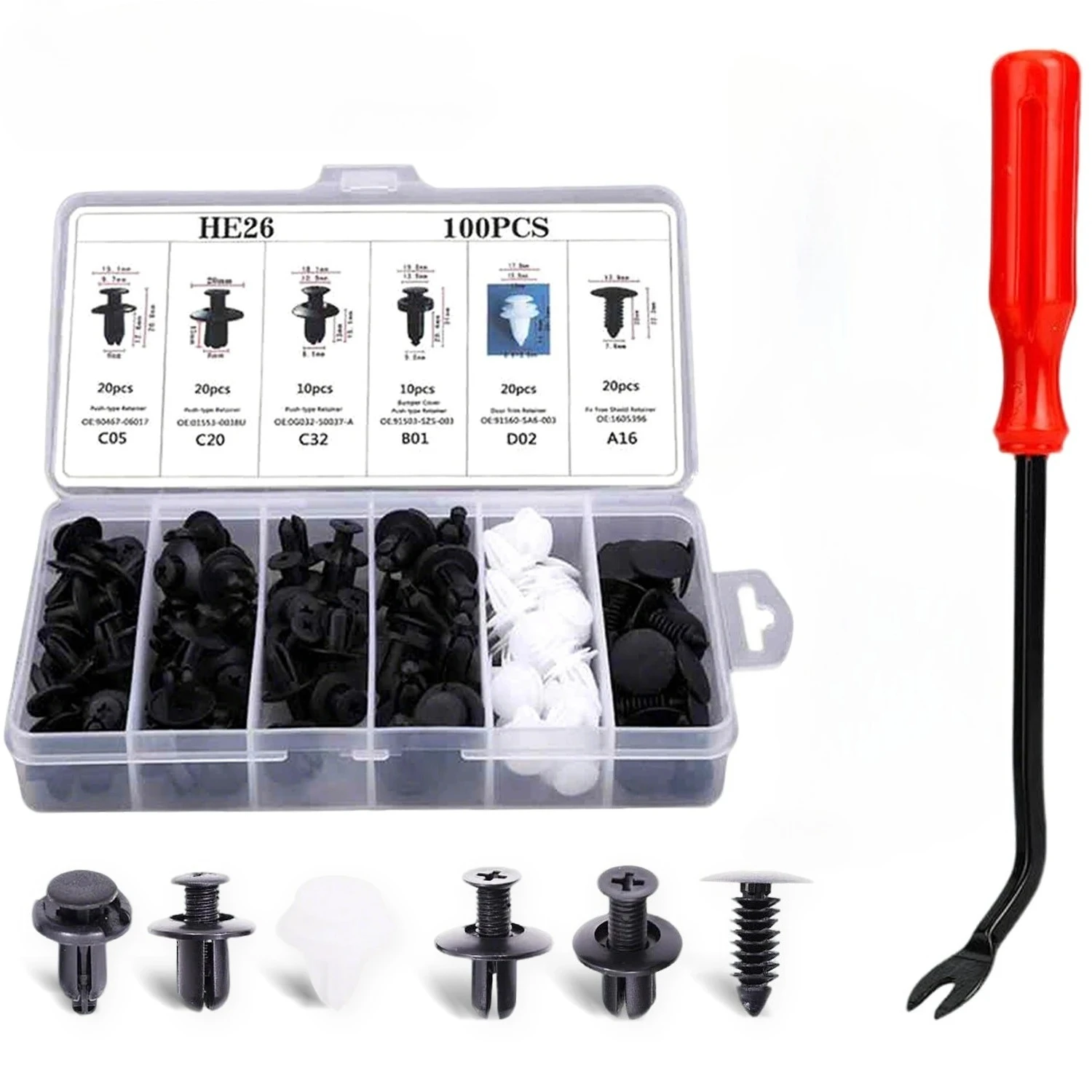 Kit di Clip per Auto, Perni di Fissaggio a Pressione per Carrozzeria, Clip per Parafango, Paraurti, Pannelli di Rivestimento, Accessori Universali per Riparazione Auto