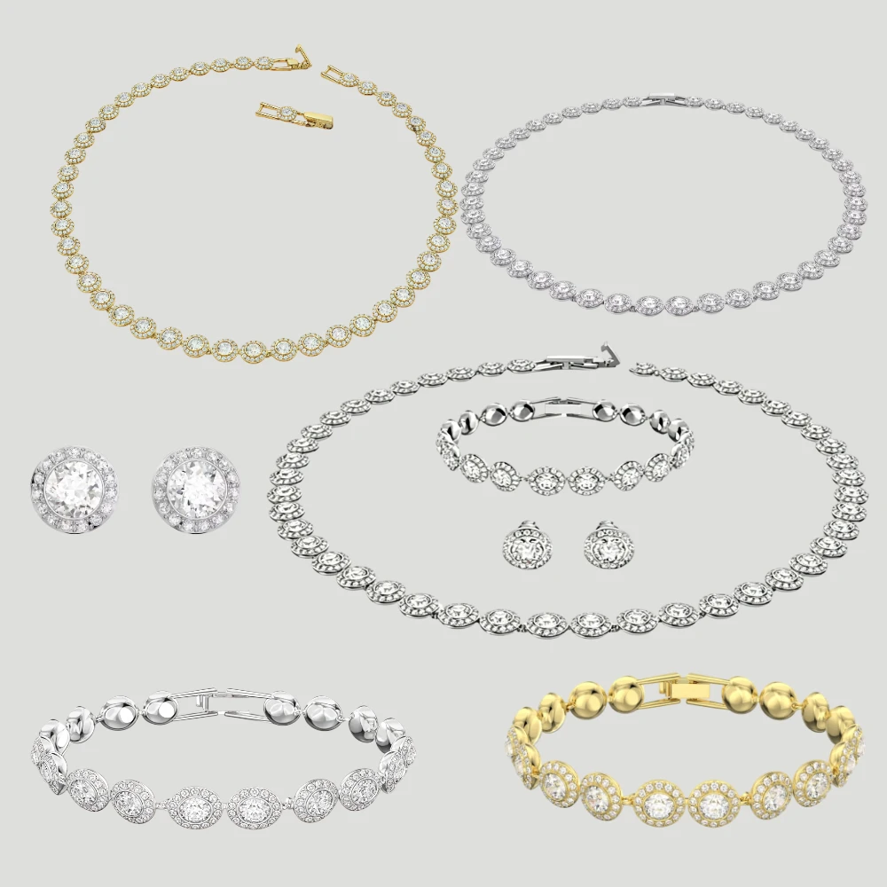 2026 Classic  Diamond Round Crystal Earrings Bracelet Necklace Set Luxury Wedding Party Accessories
