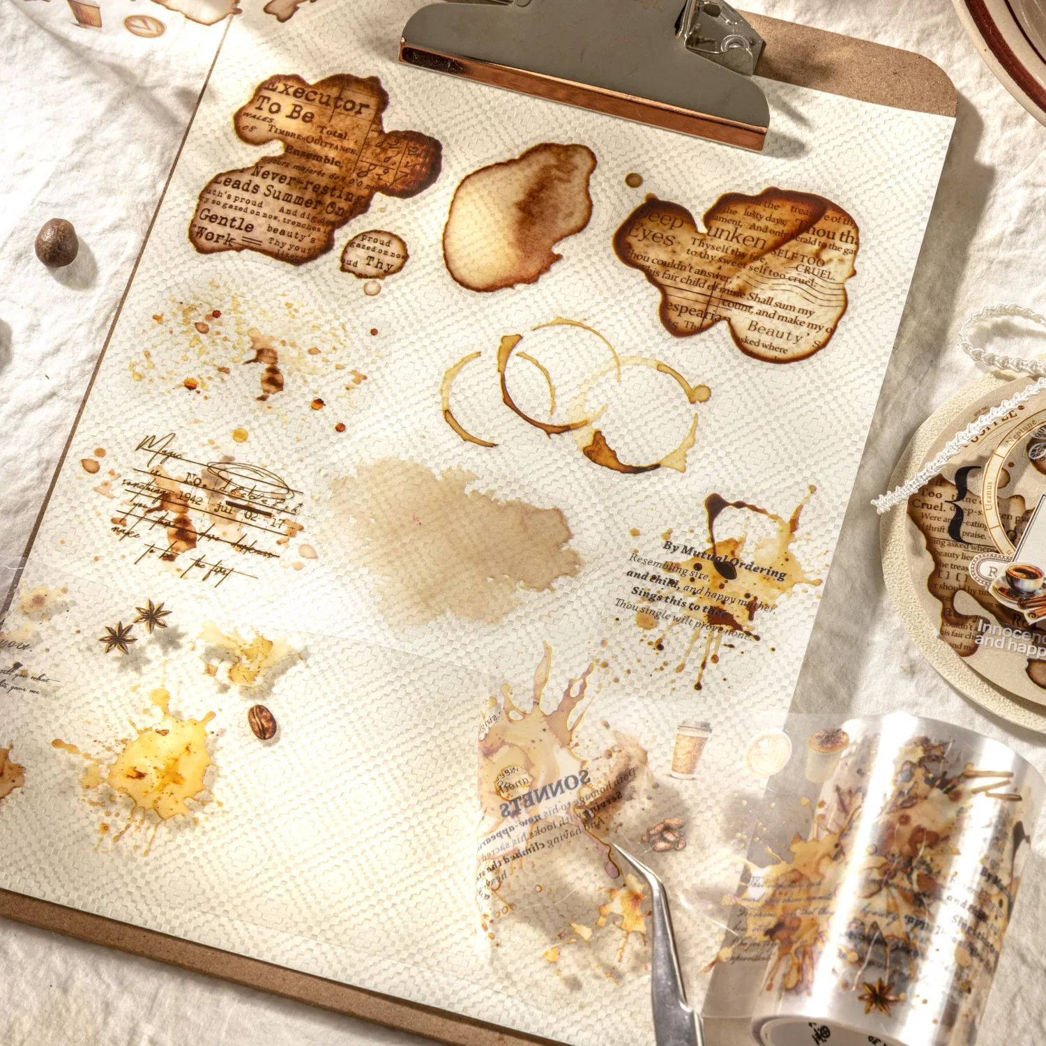 2m/Roll，Retro Scrapbook Stickers，Decorative Coffee Theme Suitable for DIY Rubbish Diary Album，Cutting Stickers，School Stationery image 6