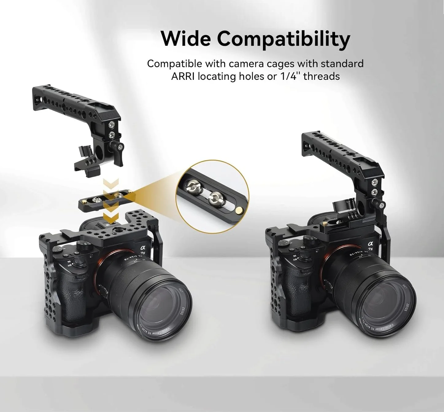 Camera Top Handle Grip, with Quick Release NATO Rail Clamp &Cold Shoe Mount &1/4'' Thread Holes for Microphone LED Light Monitor
