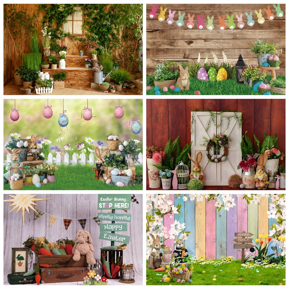 

Happy Baby Portrait Backdrop Dream Scene Decoration Photography Bunny Eggs Flower Background Studio Prop Background Decor -