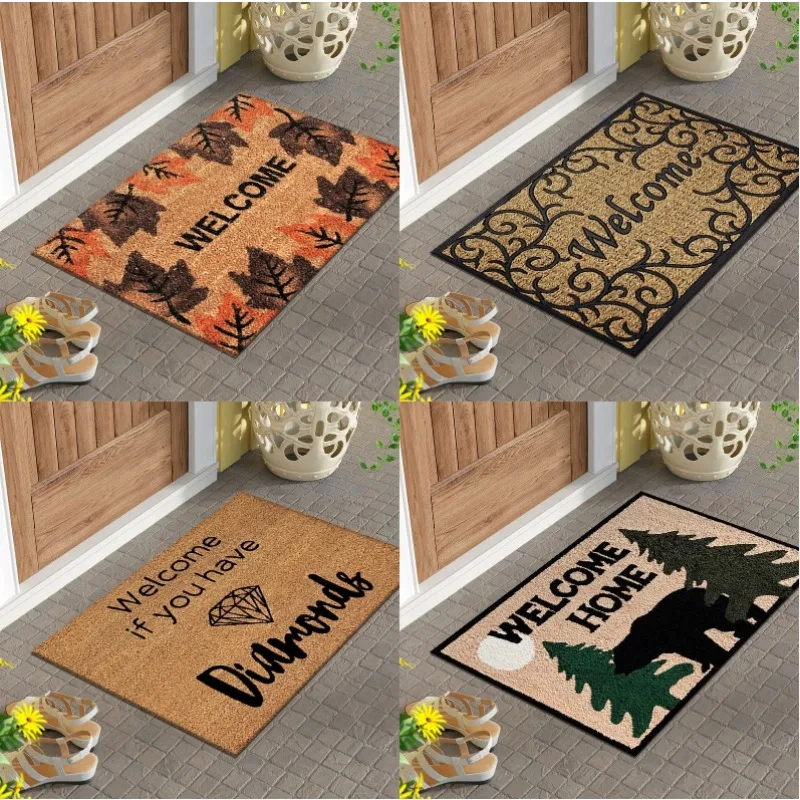 Imitation Coconut Palm Printed Door Mat Welcome To Decorate 