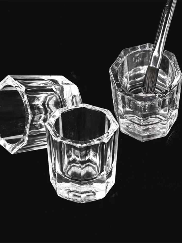 1Pc Crystal Glass Clear Acrylic Small Octagonal Powder Liquid Nail Cup Dappen Dish Lid Bowl Cup Holder Equipment Nail Tools — zdjęcie 2