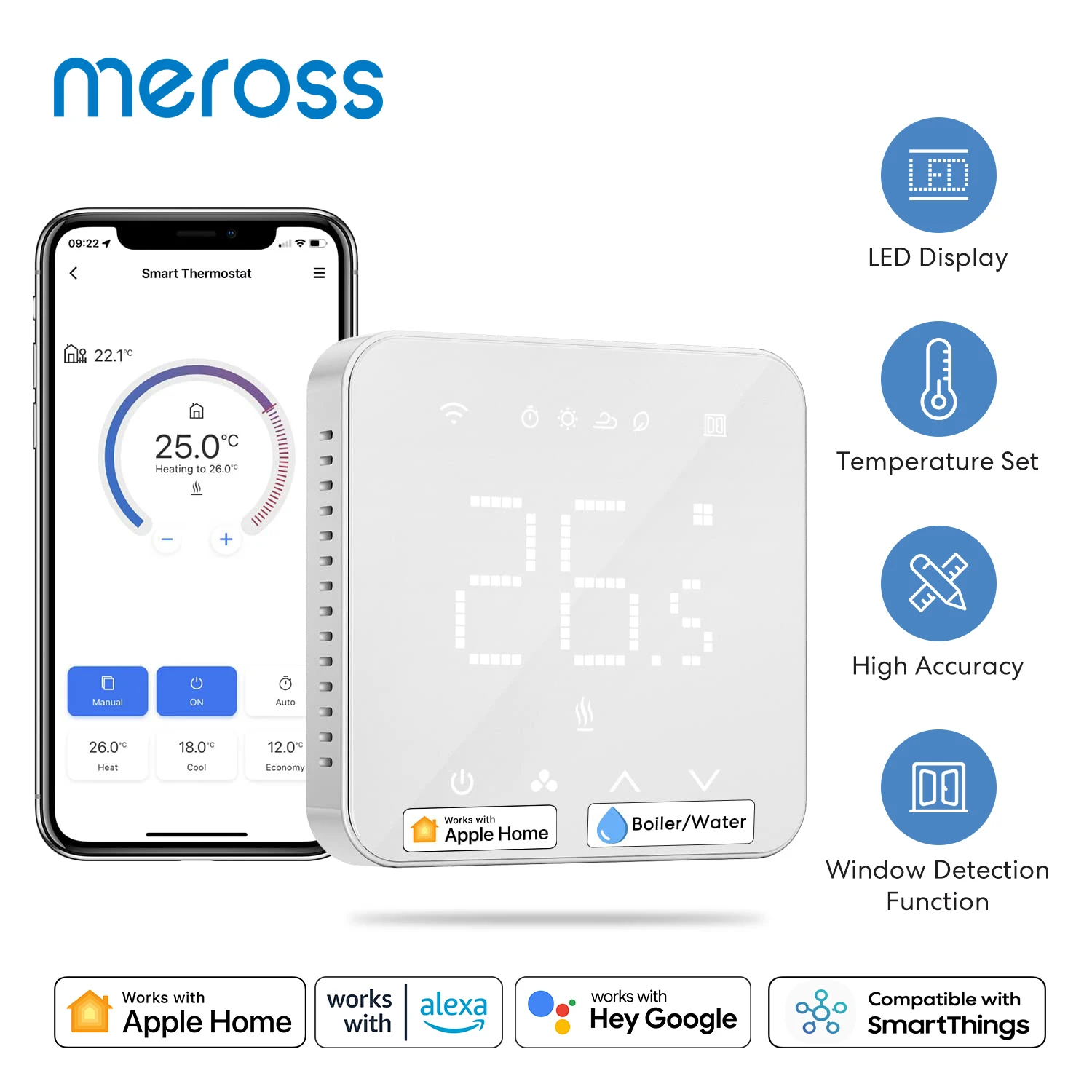 

Meross Smart WiFi Thermostat for Water/Gas Boiler System Temperature Remote Controller Work with HomeKit Alexa Google Assistant