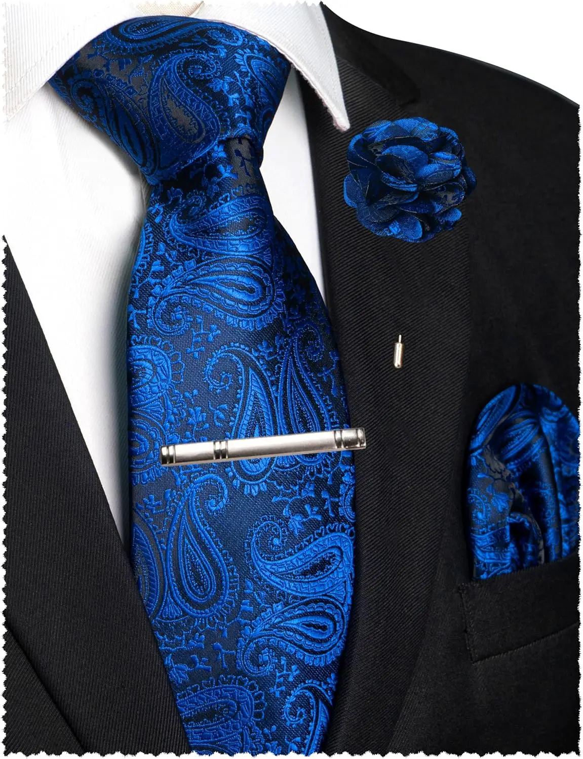 

4PCS Mens Paisley Tie Set with Lapel Pin, Pocket Square & Tie Clip for Business Casual