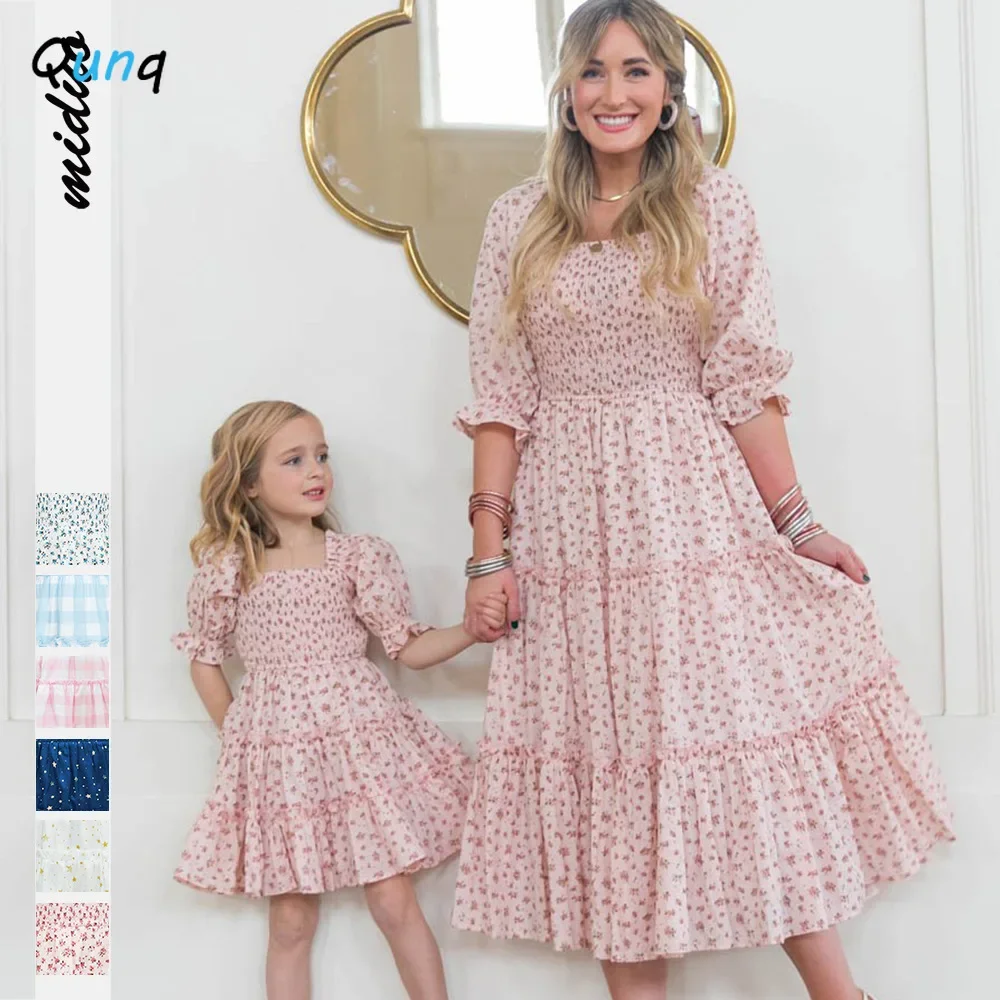 

Qunq 2022 Parent Child Outfit Floral Square Collar Lantern Sleeve Lovely Princess Dress Mom And Daughter Matching Clothesdress