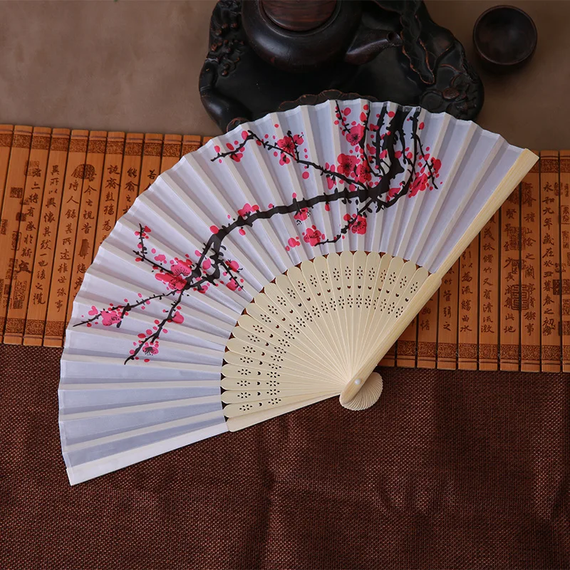 10pcs Chinese Style Silk Fan Folding Fan Wooden Bamboo Hand Fan for Kung Fu Fan Calligraphy Painting Photography Props