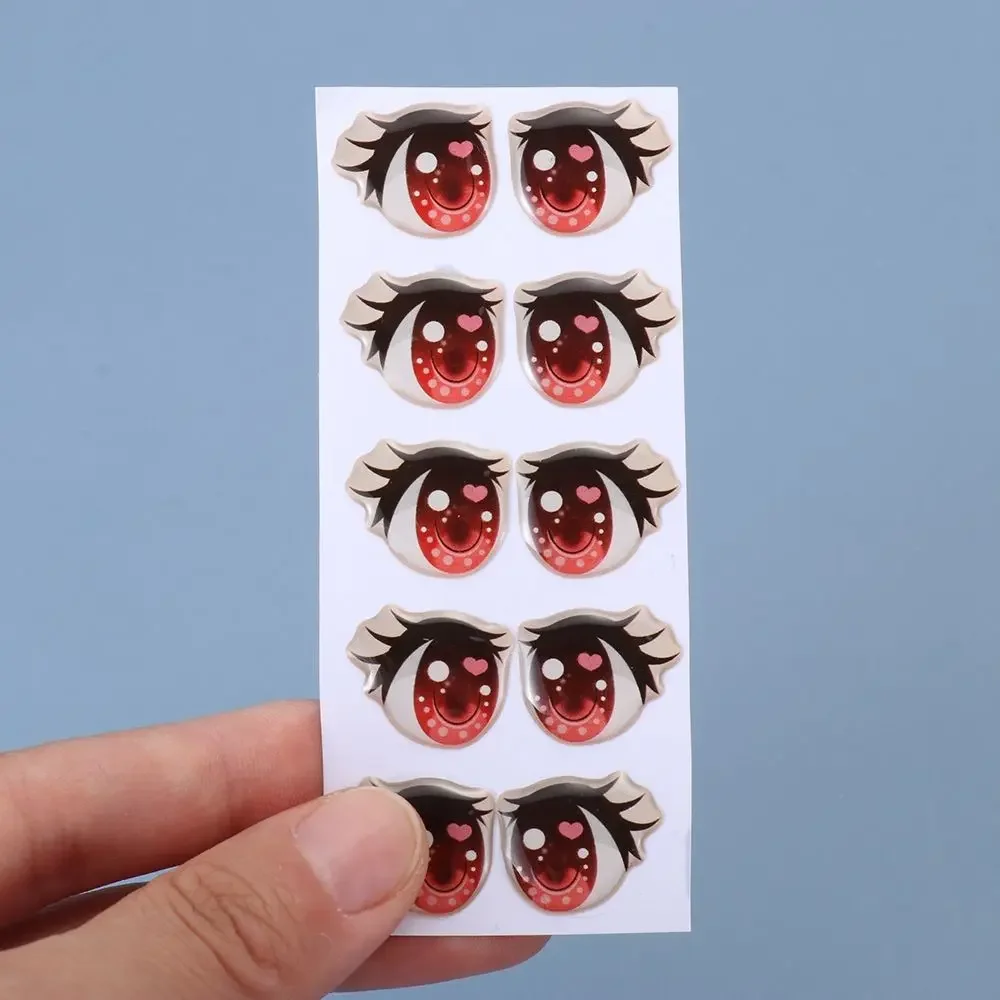 Autocollants de dessin animé de cils longs mignons, figurine d\'anime, pâte d\'orgue de visage, décalcomanies irrigation, accessoires de bricolage, 10