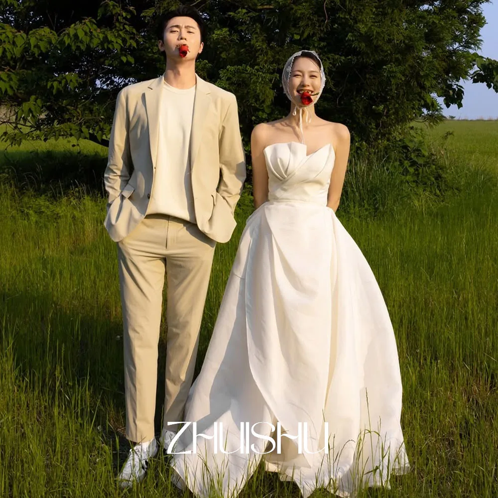 

ZHUISHU Strapless Korean Wedding Dresses Pleated Customized A Line Outdoor Photo Shoot Bride's Wedding Snap Dresses 2025