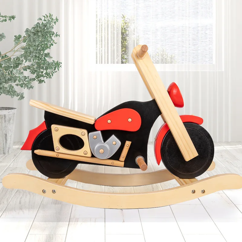 Wooden Children\'s Motorcycle Rocking Horse Baby Baby Toy Balance Ride Horse Rocking Car Toy