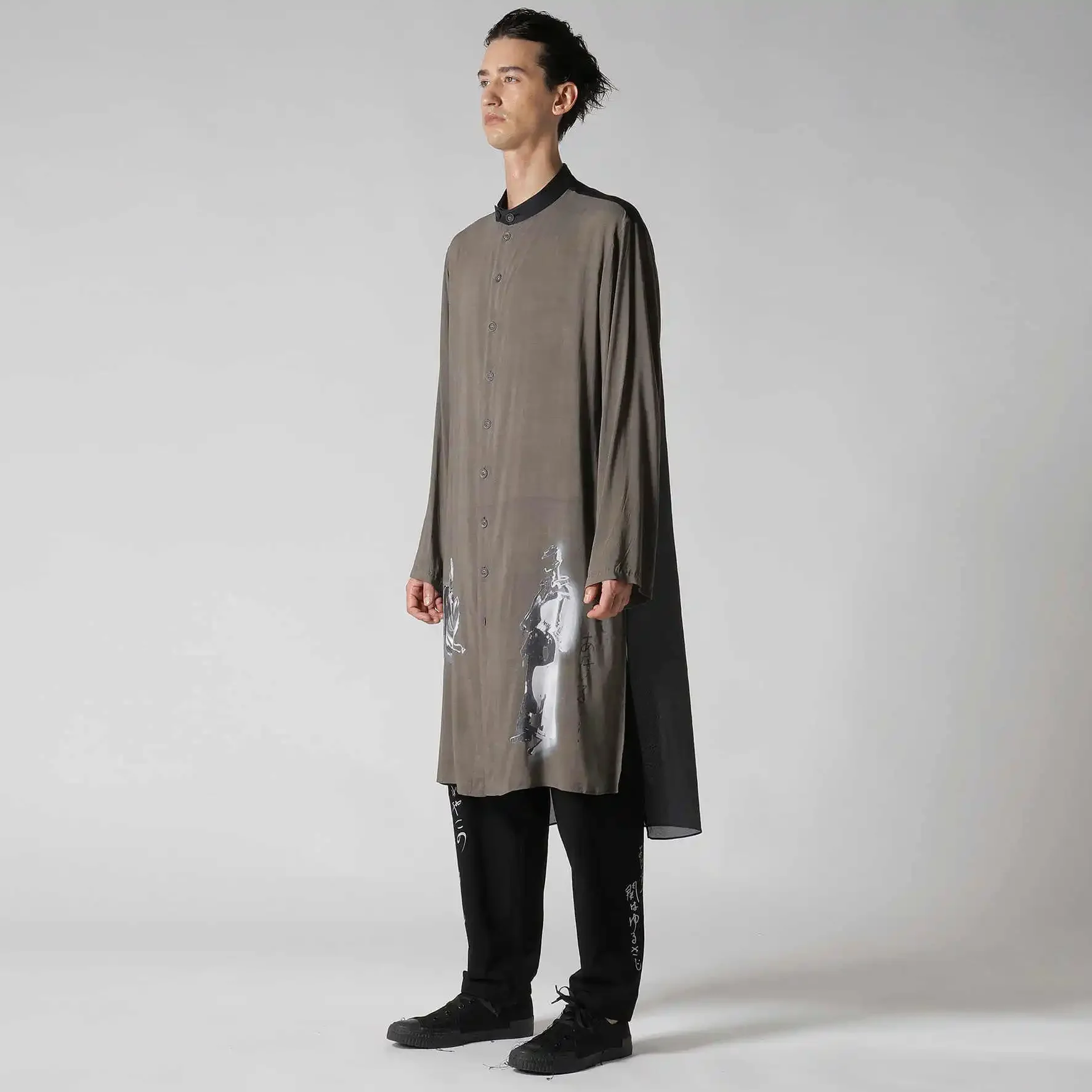 قميص YOJI OOAK ياباني أصلي من القطن المختلط والحرير الأمامي قصير الظهر طويل متوسط الطول وصدر واحد وأكمام طويلة للرجال #3