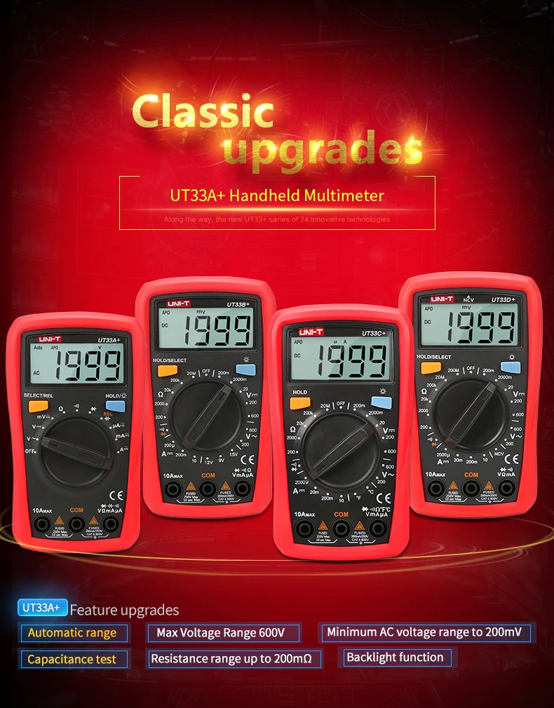 UNI-T UT33A+ UT33B+ UT33C+ UT33D+ Plus Pocket Multimeter Digital Ammeter Voltmeter Professional Resistance Measure Multi Meter