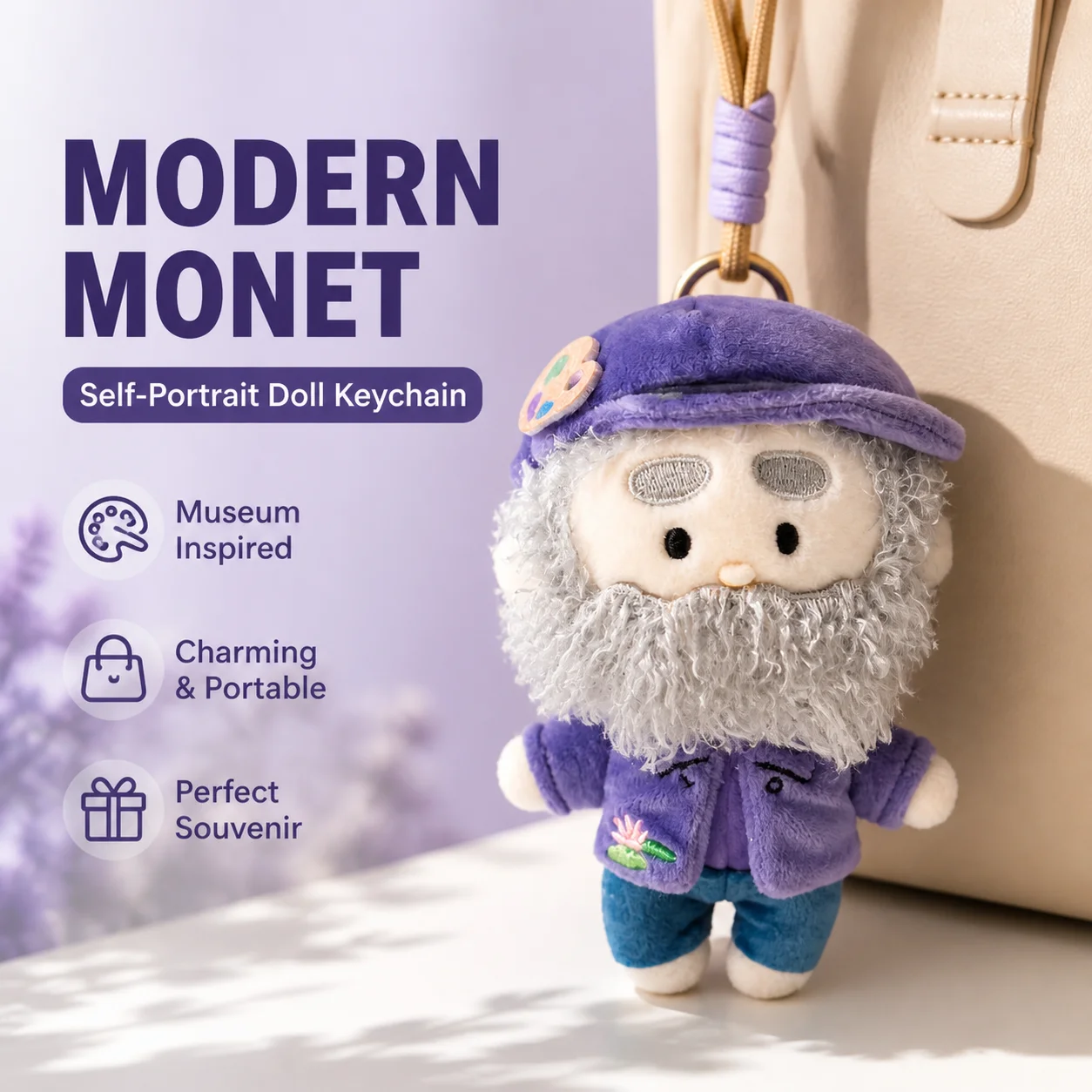 

Cute Van Gogh/Monet Style Plush Doll/Bag Charm Keychain Soft Stuffed Bag Pendant Creative Art Lover Gift Birthday Gift