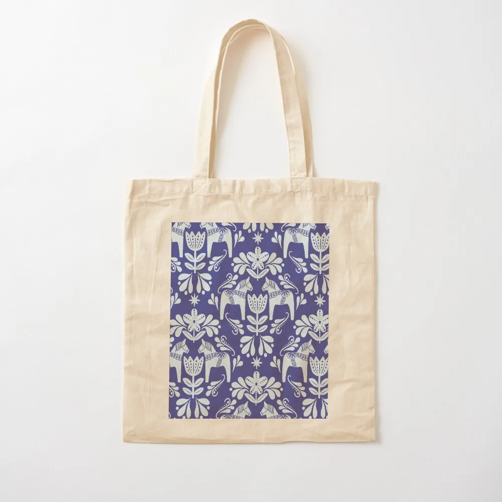 Folk Art Dala Horse - Cobalt Blue and Cream Tote Bag Portable shopping bag cute tote bag tote bags men