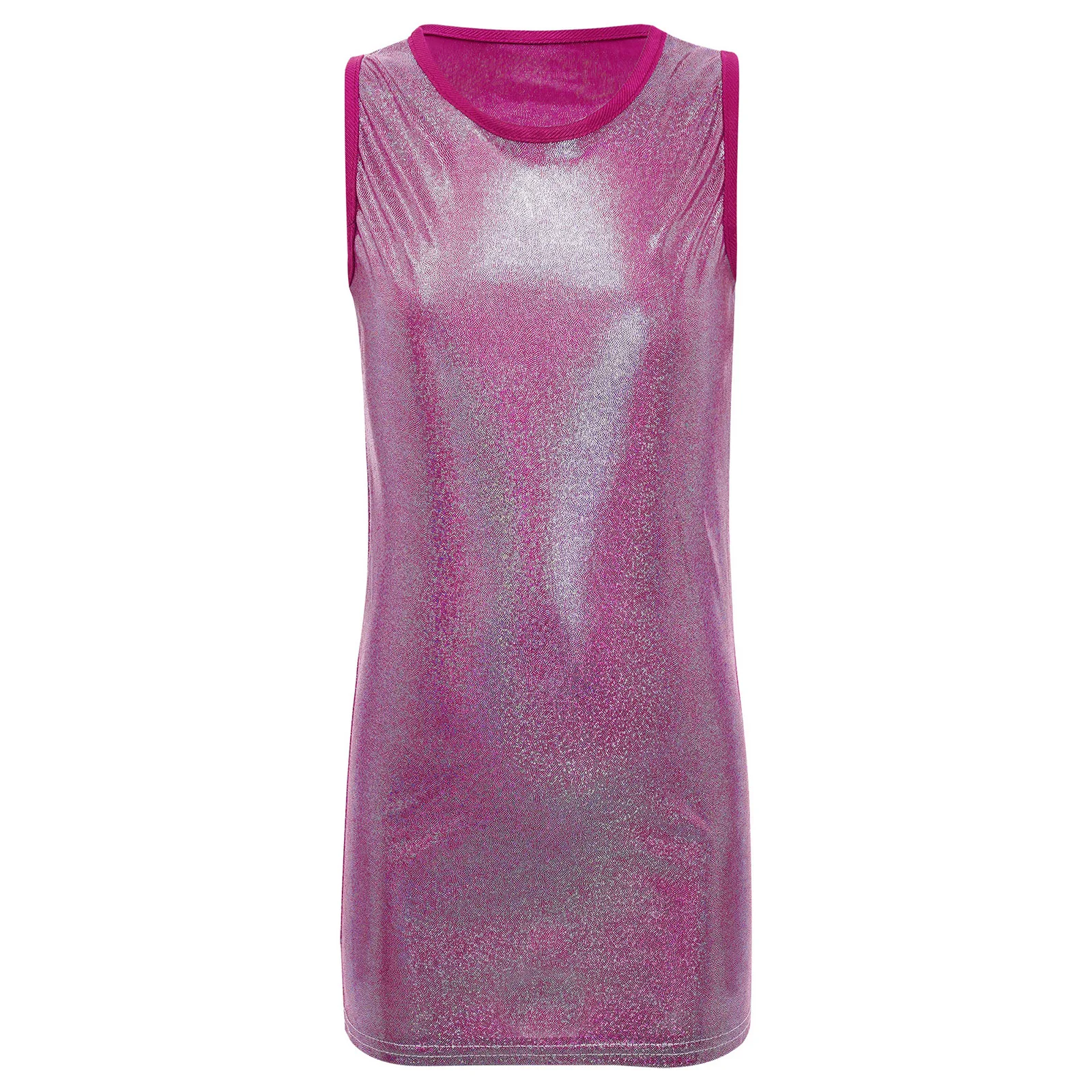 Kids Girls Metallic Mini Dots Jazz Dance Dress Sleeveless Round Neck Tank Dresses Cheerleading Uniform Dress Performance Costume