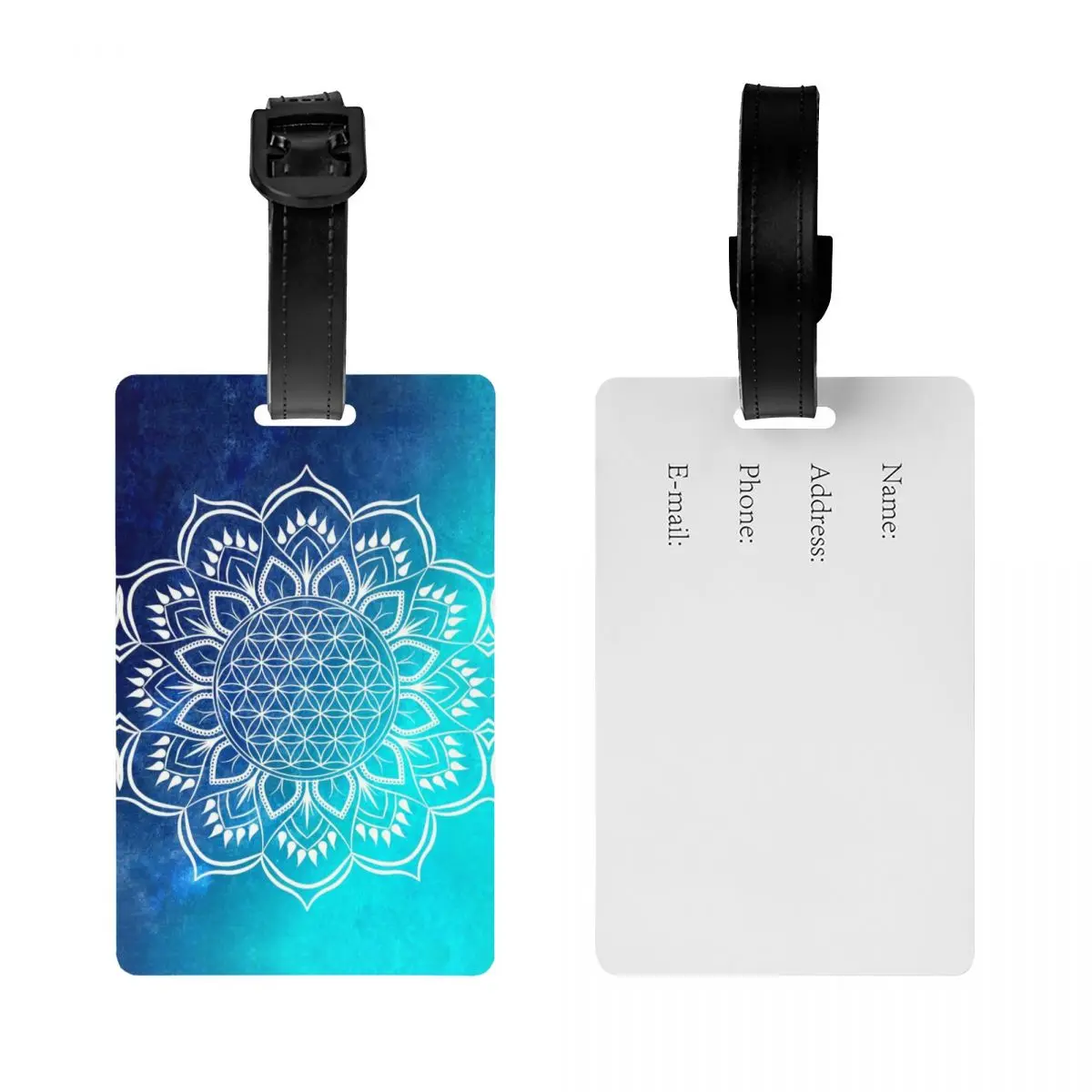 Flower Of Life Mandala Blue Luggage Tag Lotus Suitcase Baggage Privacy Cover ID Label