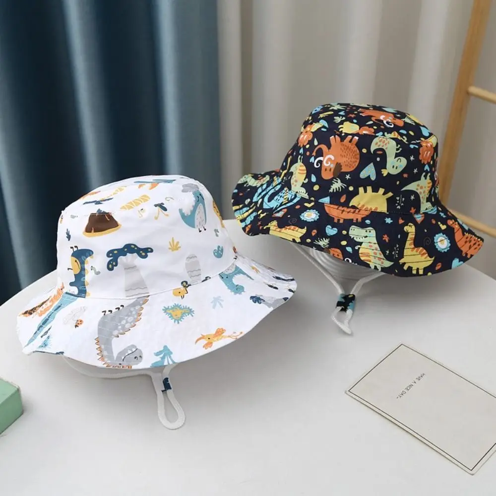 Baby Sun Hat Boy Girl Cotton Beach Summer Outdoor UV Protection Bucket Hat Kids Cartoon Printed Cap Fisherman Cap Sun Cap