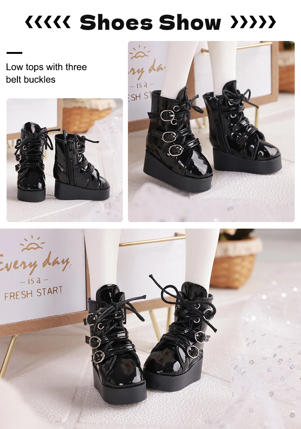 BJD Shoes 1/4 Body About Black Leather High Top and Low Top Doll Shoes Doll Accessories