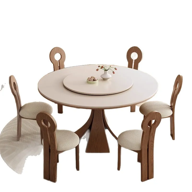 

Light luxury rock slab dining table and chair combination round table medium and ancient household small apartment simple dining