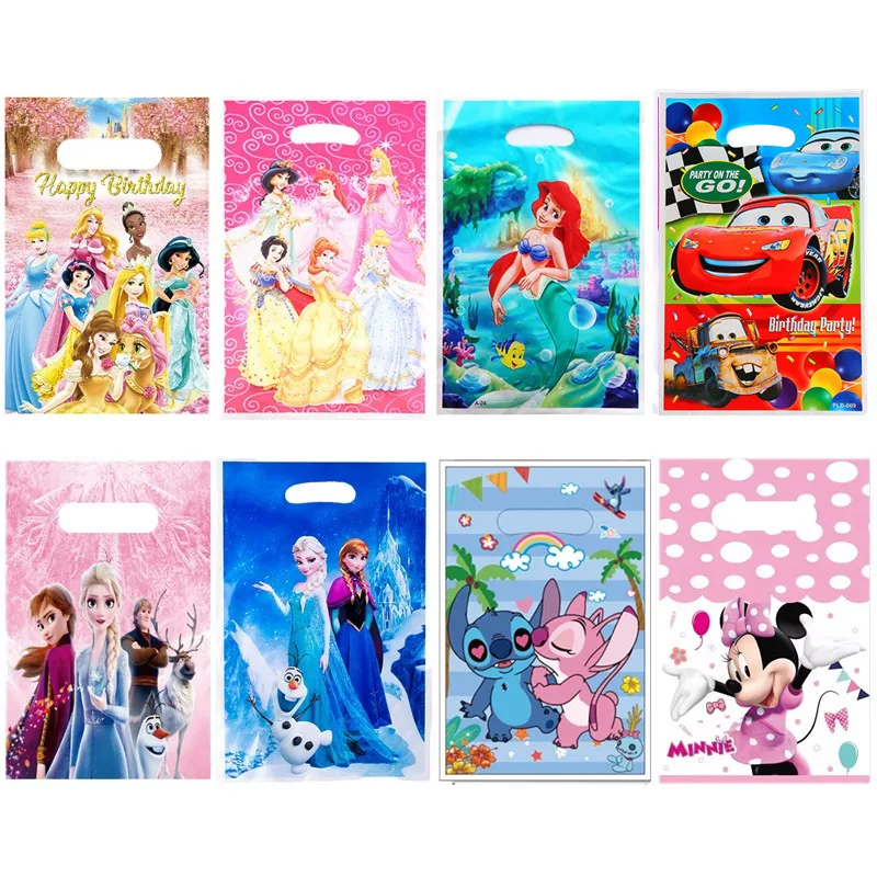 Frozen Anna Elsa Handle Loot Bag Kids Birthday Party Decoration Supplies Mermaid Snow White Mickey Mouse Gift Bag Candy Bag