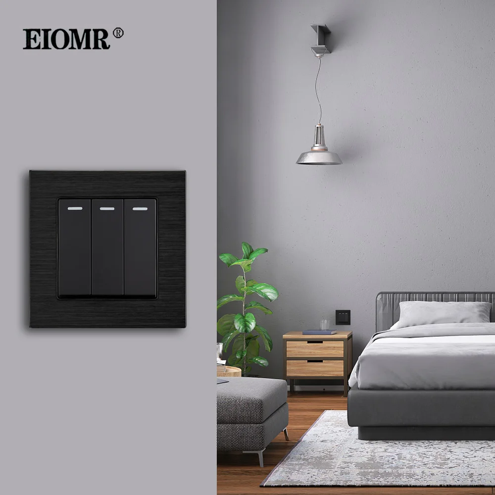 EIOMR Wall Light Switch,3 Gang 1/2 Way,Size 86*86mm,16A 250V Multi -material Panel EU UK Rocker Switch for Household Light Power