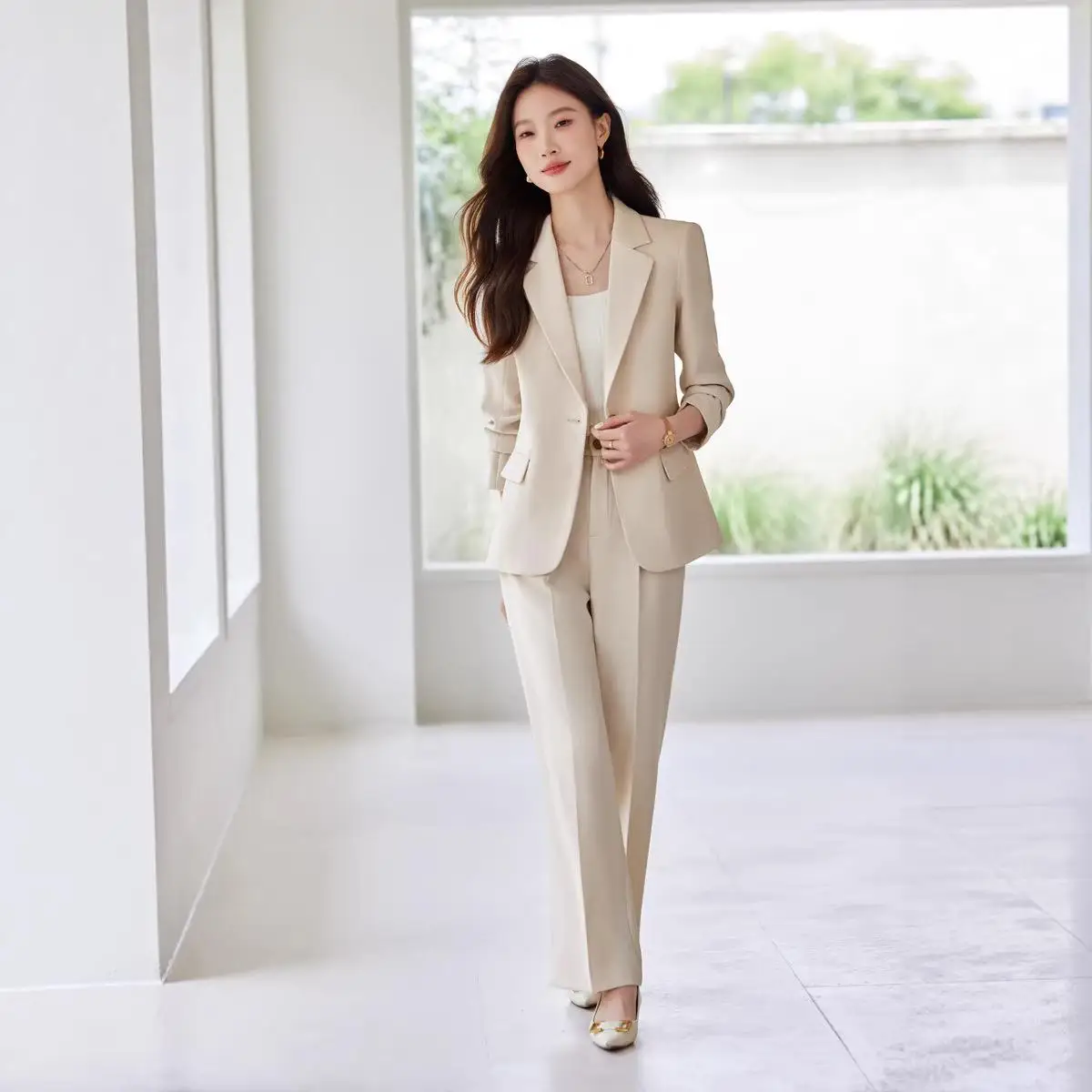 

Cross-Border Busin Casual Women's Faion Set Western Sle Profional Fem Pants Suit Long Sve Long Pants