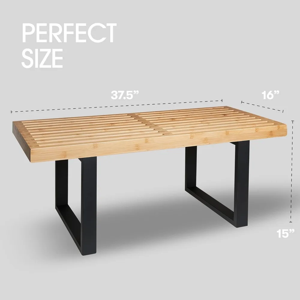 مقعد خشبي بشريحة من الخيزران، مدخل حديث ومقاعد للفناء، سعة قوية 500 رطل للاستخدام الداخلي والخارجي