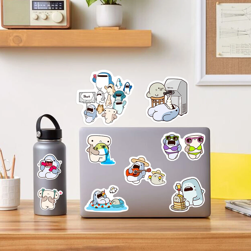 Cute Cartoon Sharks Friends Stickers Cool Graffiti Decals DIY Skateboard Laptop Luggage Cup Bike Motorcycle Phone PVC Waterproof