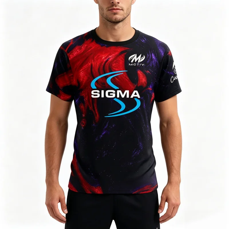 New Motiv Purple Particle Gradient Bowling Jersey Short Sleeve Performance Sports Tee Pro Bowler Fan Casual Family Matching