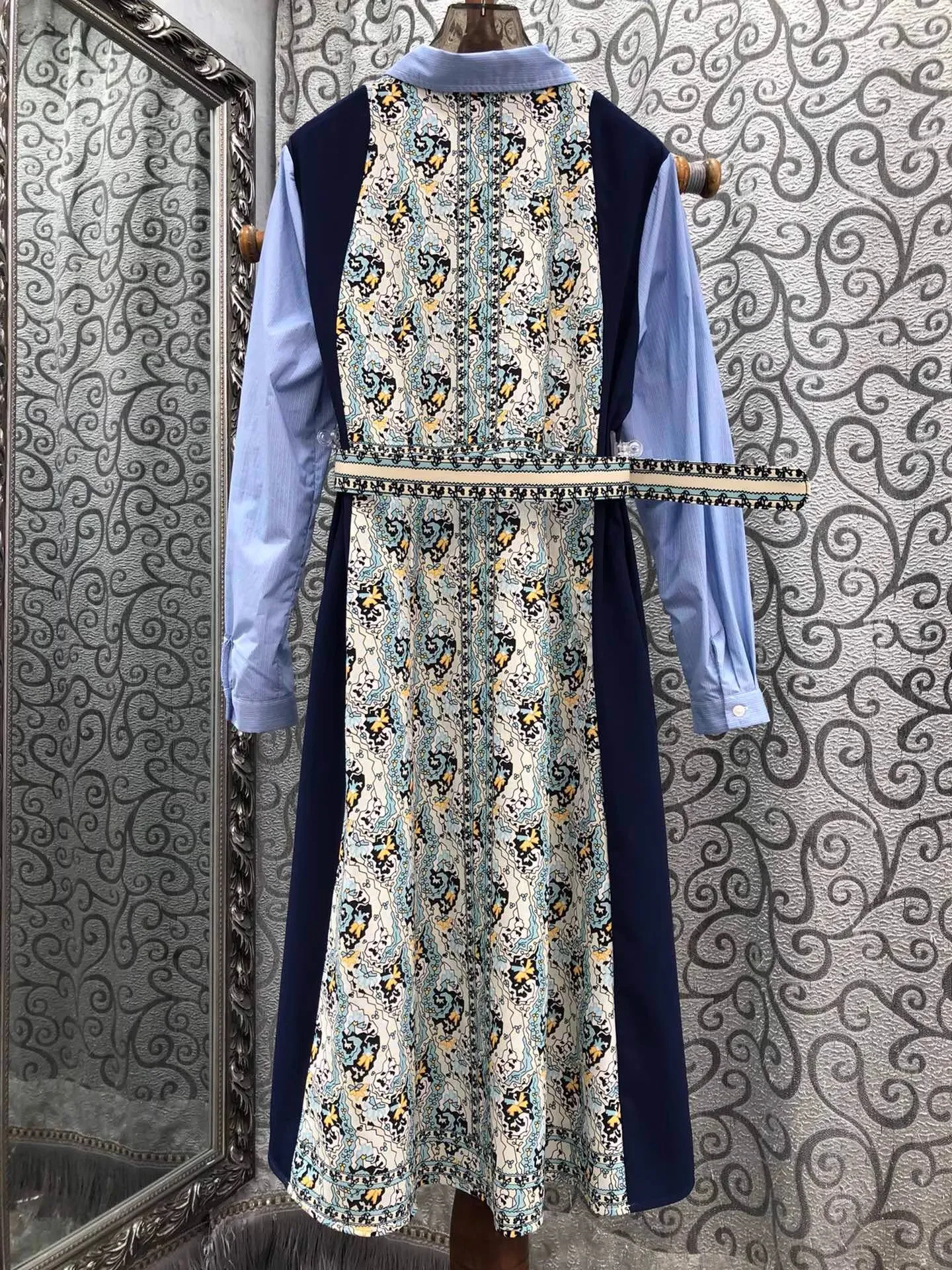 Top qualité nouvelle robe chemise longue 2025 automne femmes col rabattu Vintage imprimé fleuri Patchwork robe à manches longues avec ceinture